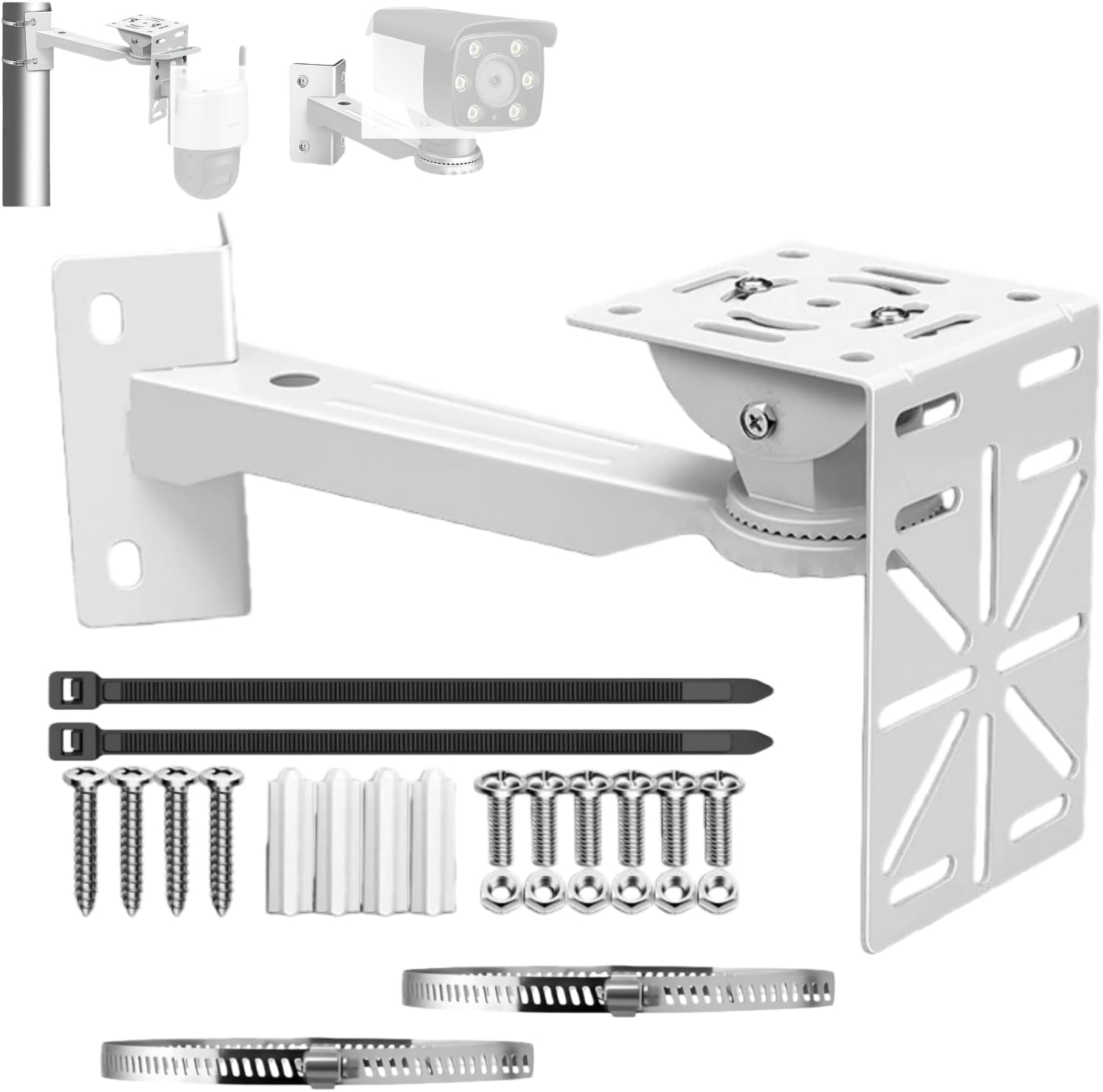 Aluminum Security Camera Mount Kit with Steel L-Adapter - Heavy-Duty Pole/Wall Bracket, 2 Stainless Steel Straps, Fits Dome/IP/PTZ Cameras, Indoor/Outdoor for Home Surveillance