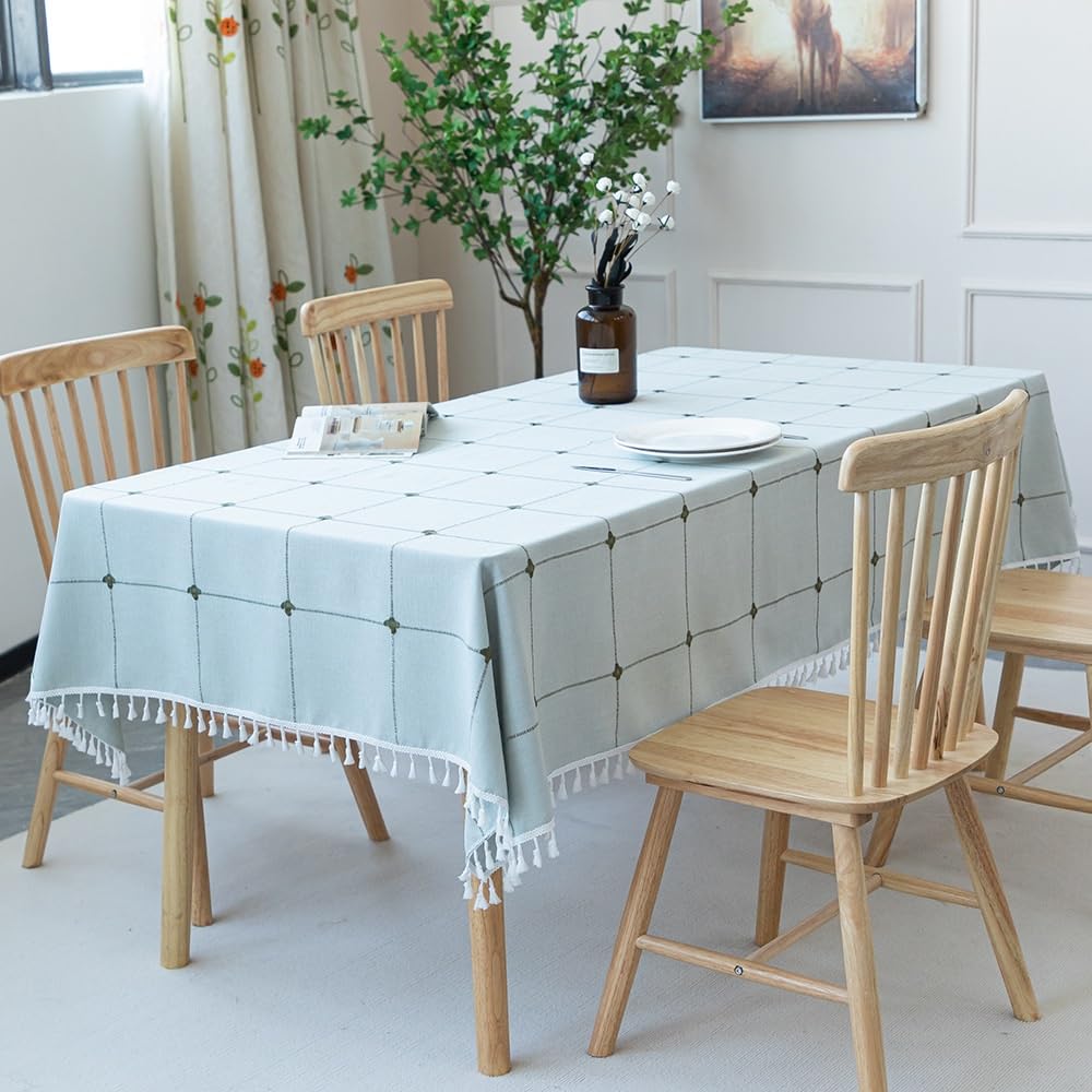 Nappe rectangulaire en coton et lin tressé élégante avec glands pour table de salle à manger