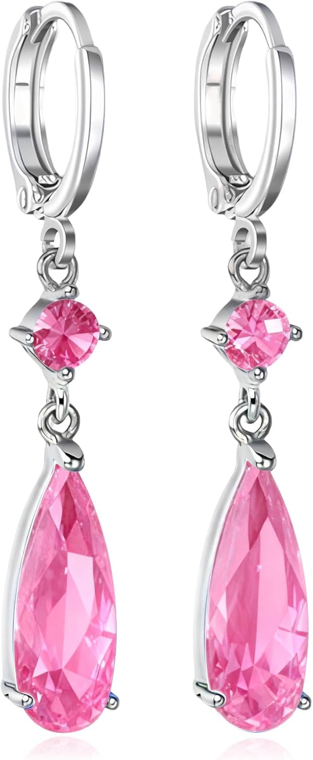 Trendy Cubic Zirconia Teardrop Dangle Drop Earrings for Women 14K White Gold Plated Hypoallergenic Jewelry(with Gift Box)