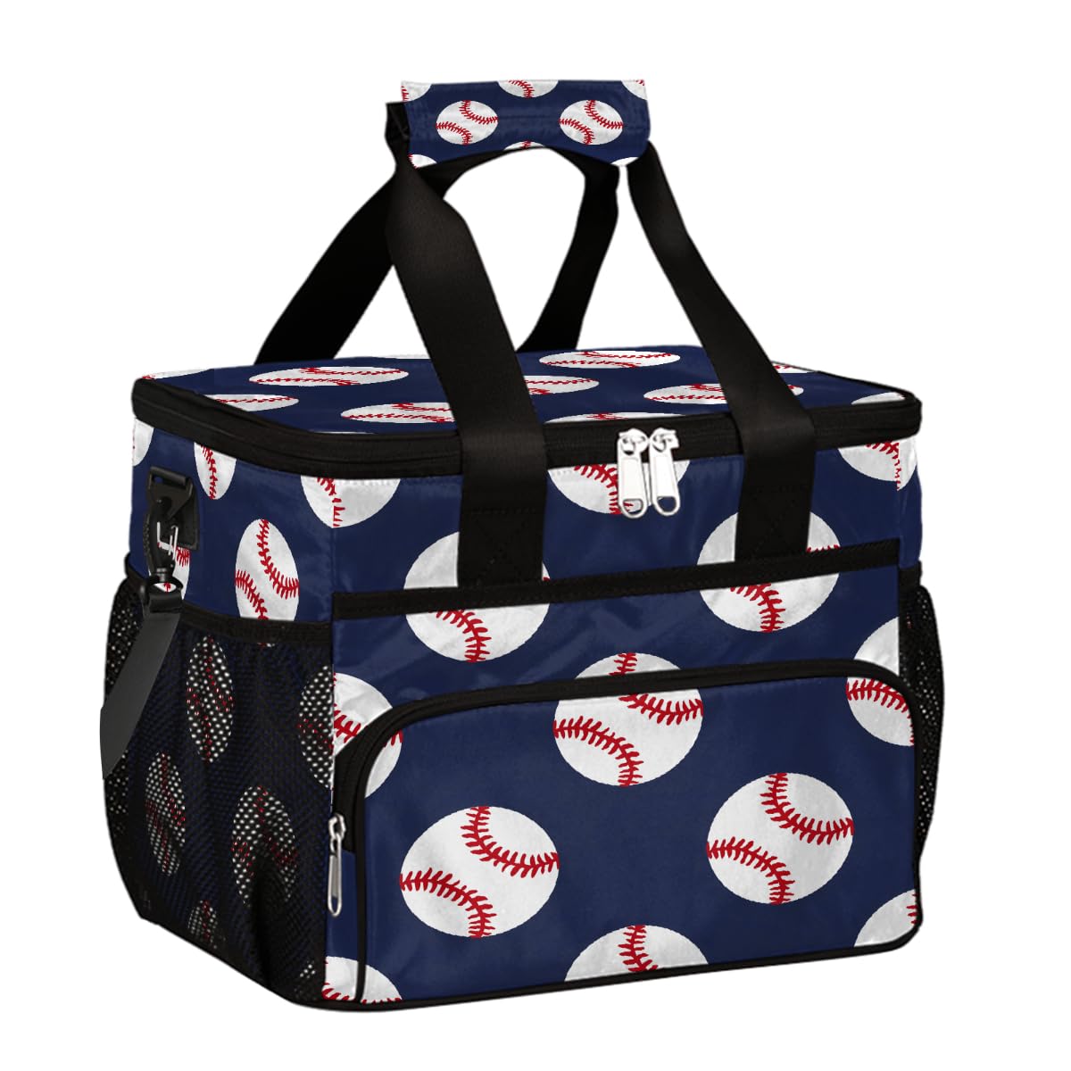 Mexpekil Borsa termica riutilizzabile a prova di perdite, motivo baseball blu, picnic, borsa termica a tema sport, borsa termica per donne, uomini, lavoro, campeggio, spiaggia, ufficio, 24 lattine, 15