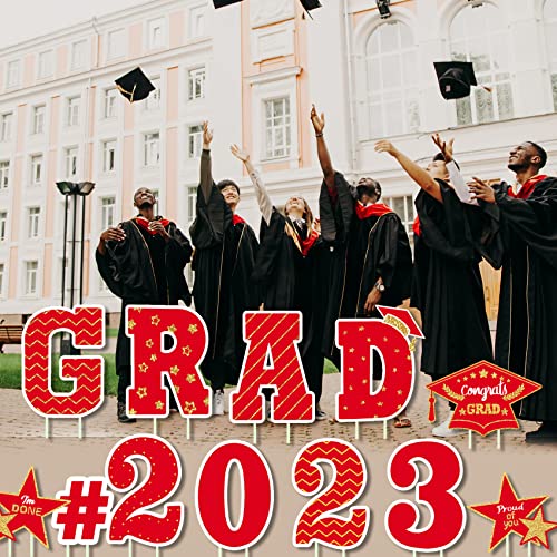 2023 Grad Yard Signs Decorations 12 Pieces Waterproof Outdoor Graduation Yard Sign Decorations Class Of 2023 With Stakes Grad Lawn Decor Set For Graduation Party (Red) #TOP1