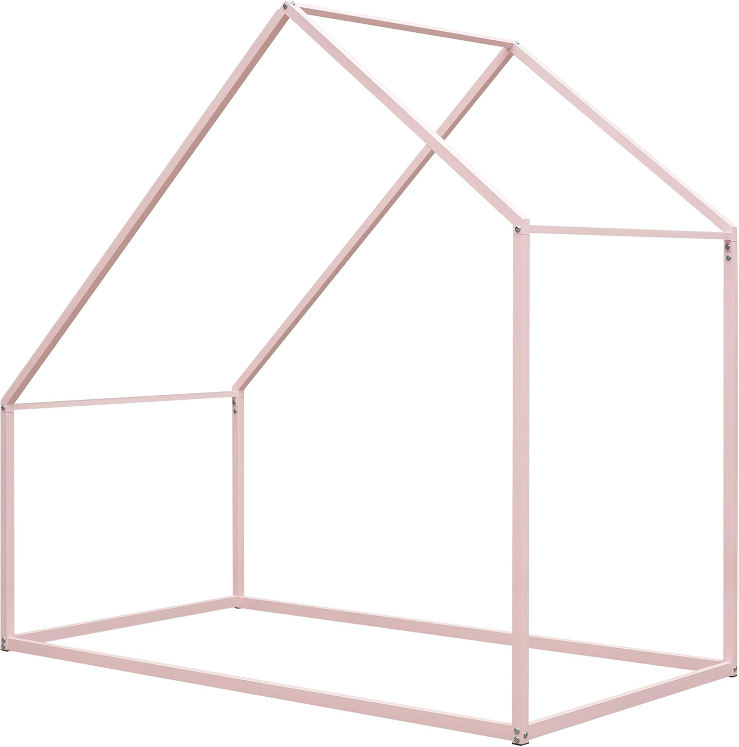 RUNNA Metal Twin Size House Bed Frame with Roof,for Kids Teen Toddler Boys Girls Bedroom Use (Pink#Metal, Twin)