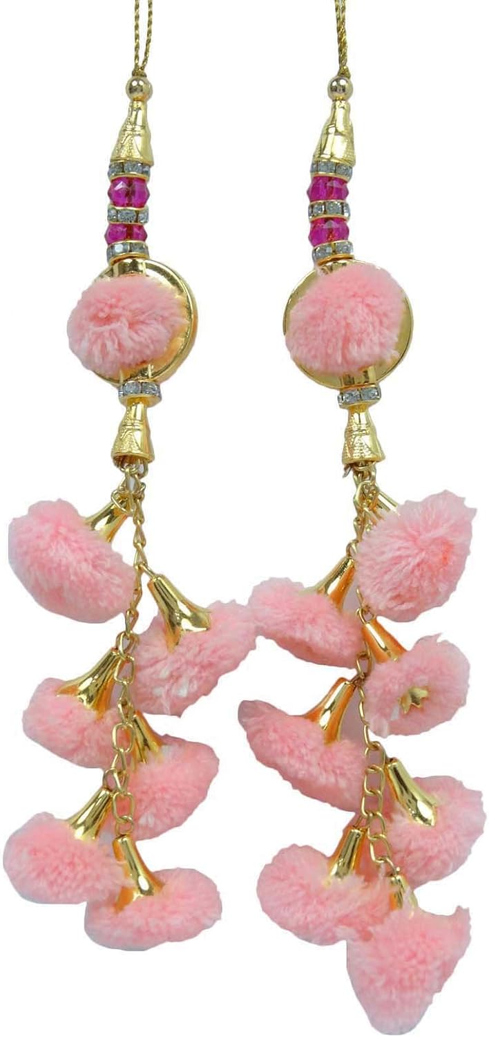 Knitwit Decorative Sari Blouse Beaded Indian Pink Tassels Latkans Crafting by 1 Pair