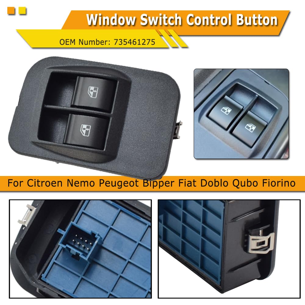 735518655 Interruptor del elevalunas delantero izquierdo para Citroen Nemo para Peugeot Bipper para Fiat Doblo Qubo Fiorino 735461275 (Delantero Izquierdo) | Para Citroen Nemo Peugeot Bipper Fiat Doblo Qubo Fiorino, 735518655 (negro)