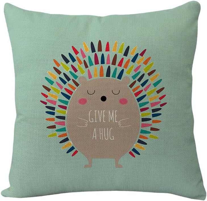 Cushion covers Cushion Covers 60cm x 60cm Green Hedgehog Cushion Covers Invisible Zipper Sofa Cushions Outdoor Cushions Garden Cushions Linen Decorative Pillows for Home Office Car(Green Hedgehog,(40x