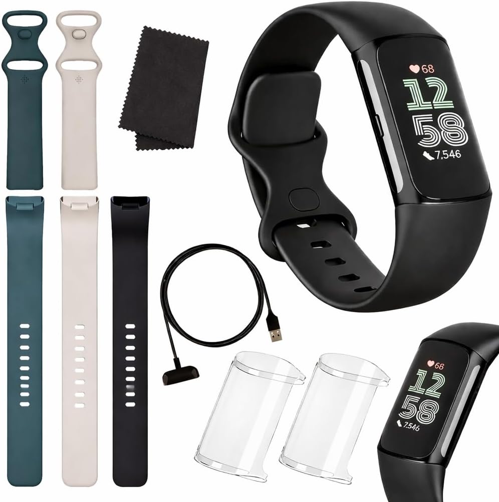 Fitbit Charge 6 Fitness Tracker (Bundle) – Black/Obsidian – Heart Rate, GPS, Sleep & Stress Tracking + Fast Charger, & Cleaning Cloth (Black)