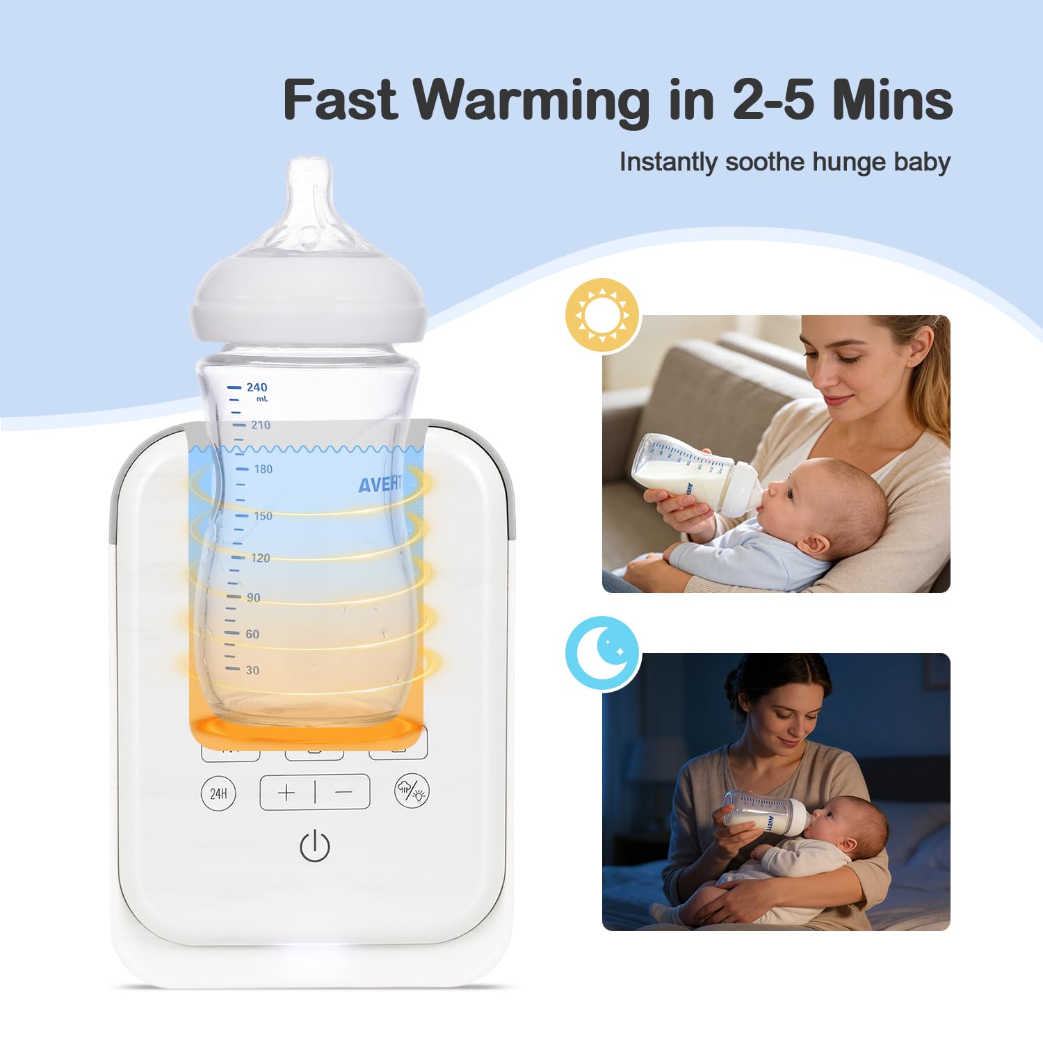 Bottle Warmer, Kisdream Baby Bottle Warmer for Breastmilk & Formula, 8-in-1 Calentador de Biberones with Timer & Night Light, Accurate Temp Control, Defrost, Steri-lizing, Heat Baby Food