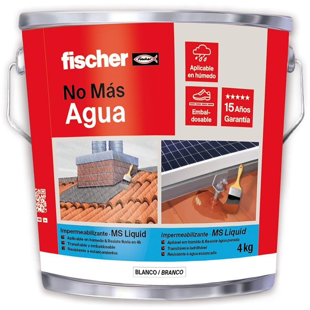 fischer - Pintura impermeabilizante (cubo 4kg) polímero MS Blanco, resistente al agua y exteriores