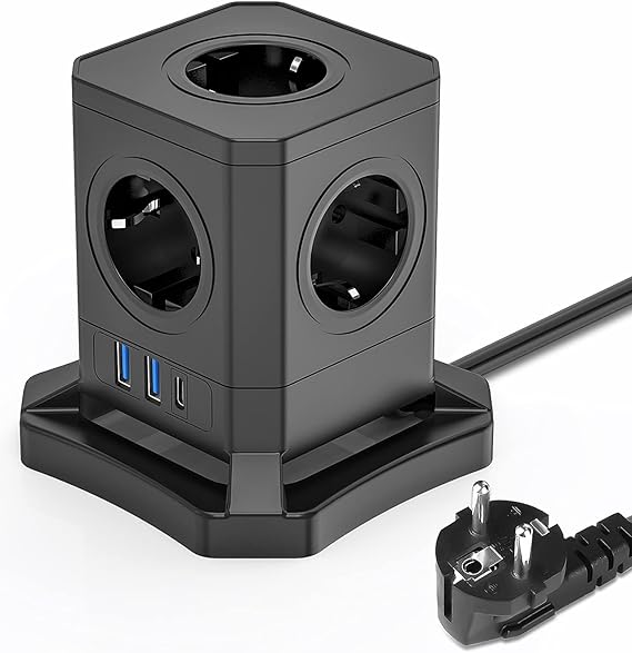 Würfel Steckdosenleiste 5-fach - Kompakt, Weiß, 3680W Max Für Büro & Zuhause