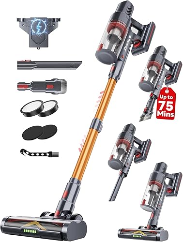 XenonLab Cordless Vacuum Cleaner, 75Mins/55KPa/650W Self-Standing Stick Vacuum Cleaners for Home, Rechargeable, Lightweight, Anti-Static&Anti-Tangle Brush, for Hard Floor, Carpet, Hardwoods, Pet Hair