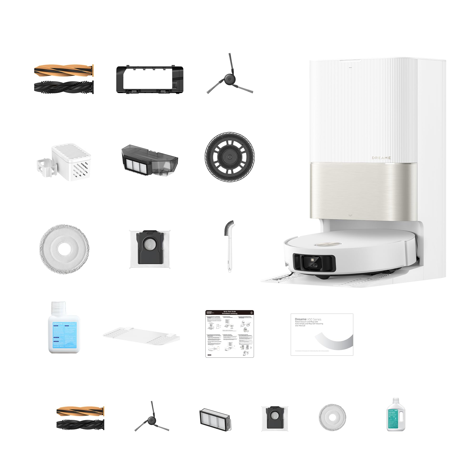 DREAME X50 Ultra Complete Robot Vacuum and Mop with Auto-Empty and Mop Self-Cleaning, 20,000Pa Suction, Obstacle Avoidance and 360° Navigation, Corner to Edge Deep Cleaning, Detangling Brush (White)