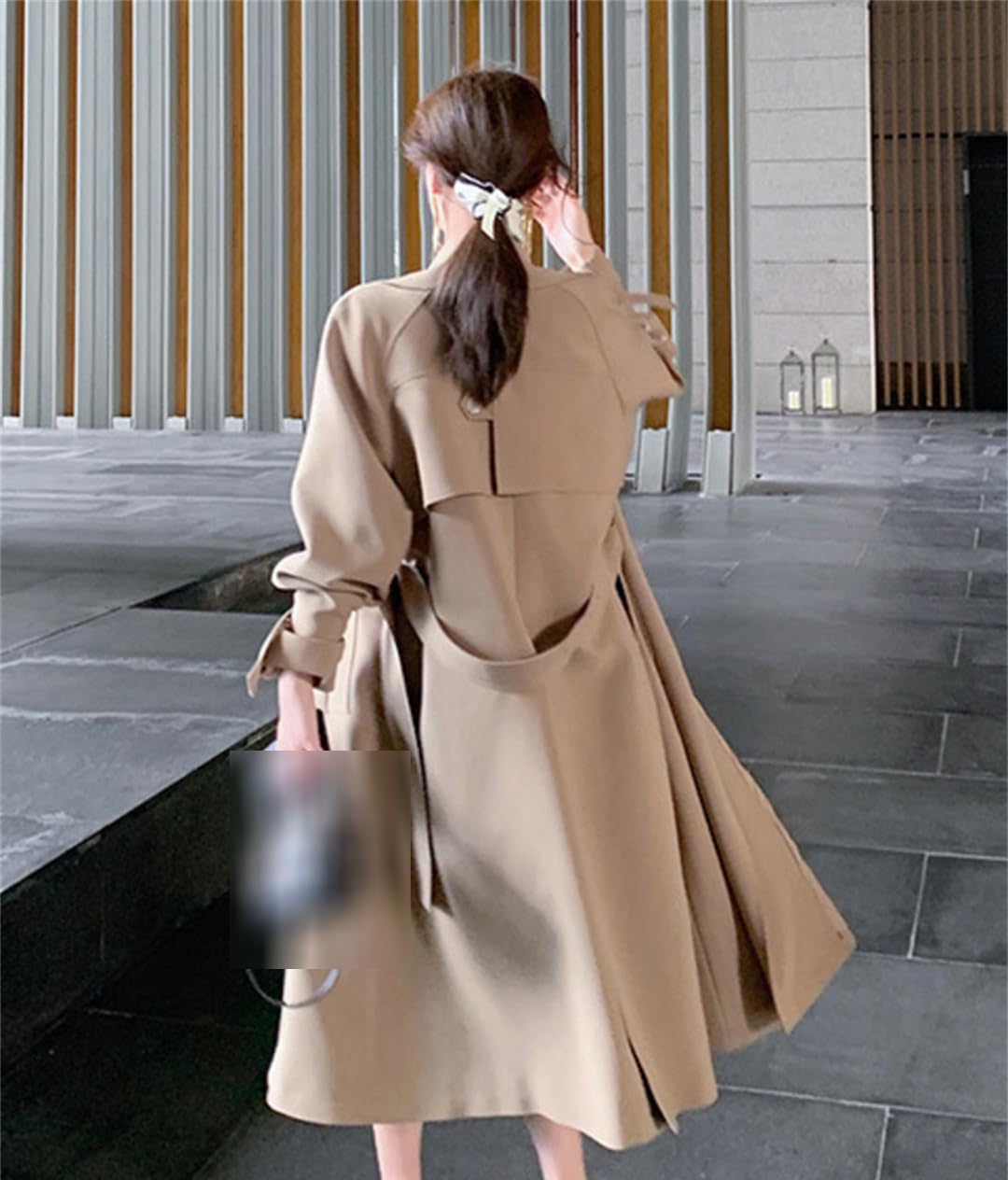 Solido Patchwork Trench Cappotto Maniche Lunghe Doppiopetto Cintura A Vita Alta Cappotti Femminile