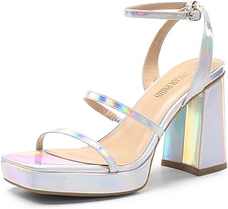 Women's Platform Strappy Heels Open Toe Ankle Strap Square Party Sandals Y2K Dress Shoes