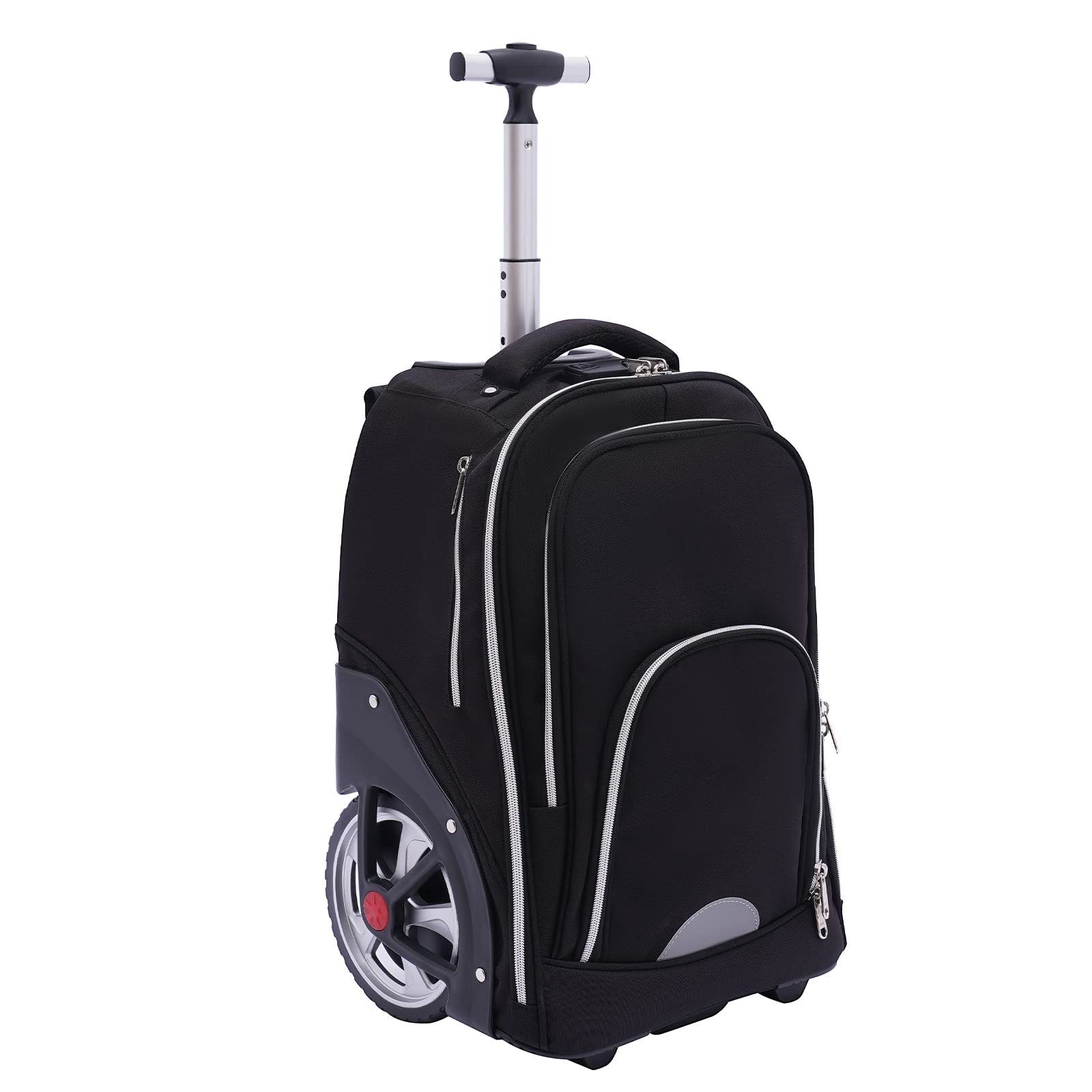 Mochila trolley con ruedas para portátil, mochila grande con ruedas para portátil de 15 pulgadas, bolsa de viaje, mochila de equipaje de mano para viajes/hombres/mujeres-Negro