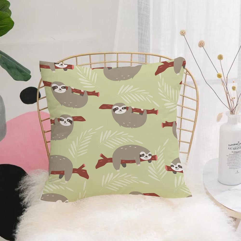 Hyosxw Seamless Pattern With Cute Jungle Sloths On - A9 Cushion Cover,Throw Pillow Case Home Decorative For Living Room Bedroom Sofa Chair 18X18 Inch,Seamless Pattern With Cute Jungle Sloths On Green Background Vector Illustratio,Pillowcase 45X45cm