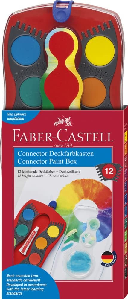 Faber-Castell 125030 - CONNECTOR color box with 12 colours, opaque white, brush compartment and name field included, red, 1 piece