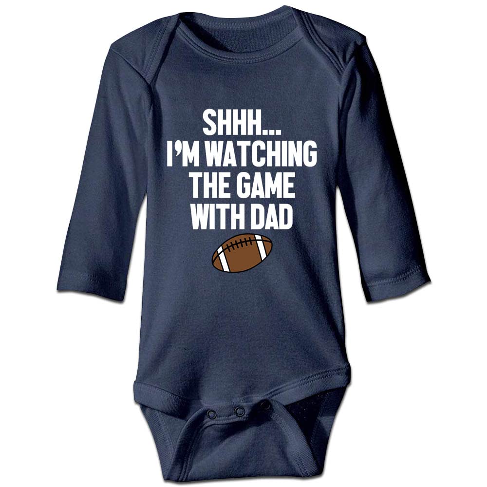 DOQOSESHY Shhh..I'm Watching The Game with Dad Funny Baby Football Outfit Short Sleeve Toddler Long Sleeve Bodysuit