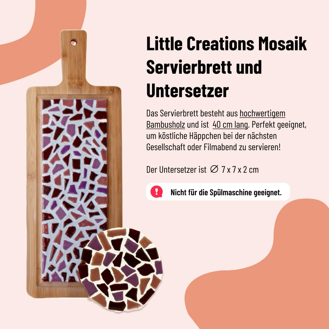 Little Creations - Kit de bricolage mosaïque pour adultes Vieux rose | 1 plateau de service et 4 dessous de verre | Kit complet de pierres de mosaïque et bois | Personnaliser et bricoler soi-même