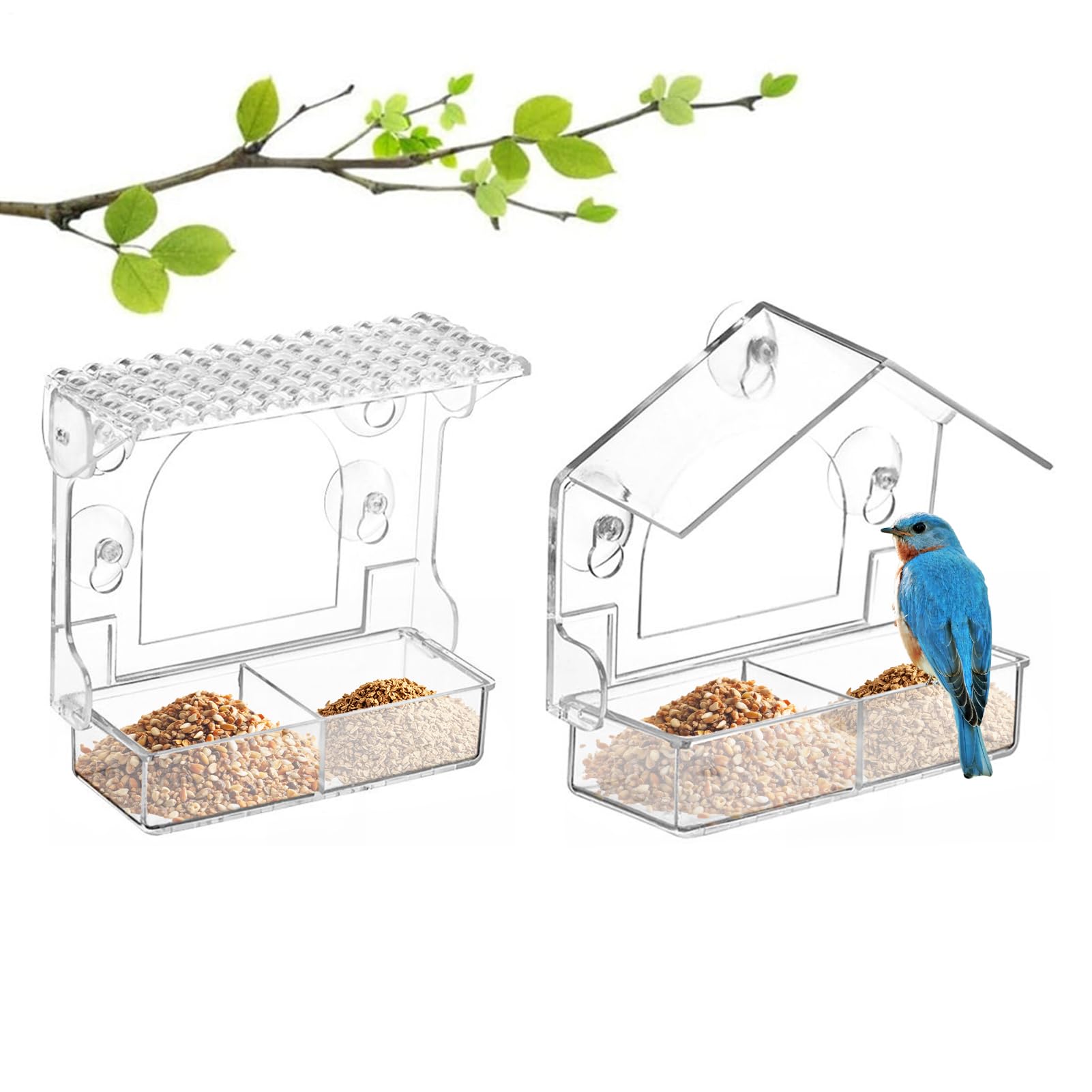 Mangeoire à oiseaux de jardin : plateau ouvert transparent et ventouses pour observer de près