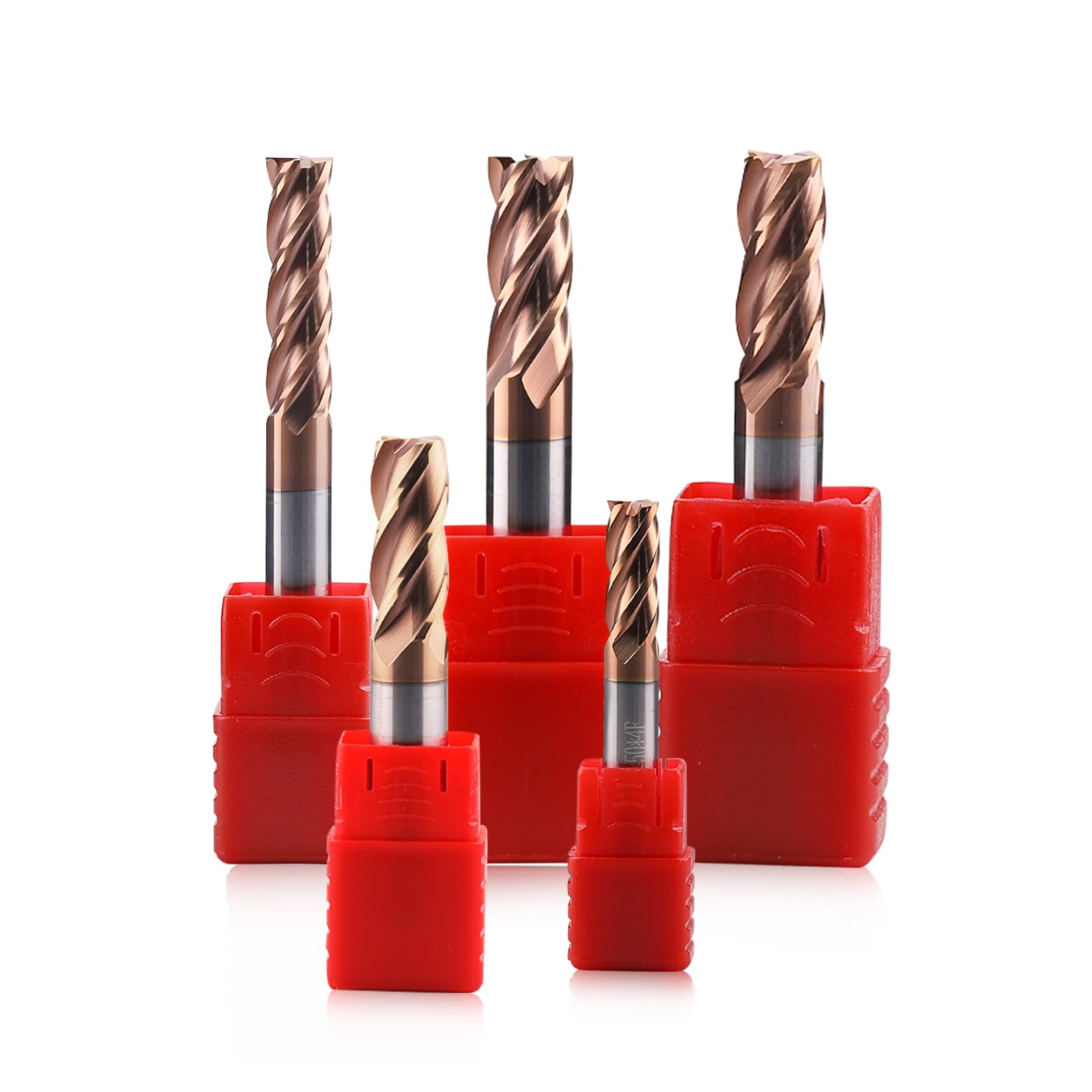 5 Stücke Fräser Schaftfräser Hartmetall 4-Flöte, 6-12mm CED TiSiN Coat Spiralfräser Bit VHM CNC Bohraufsätze/Schaftfräser Bit, 55 HRC Schneide Drill Fräser Bit für Stahl, Aluminiumlegierung, Kupfer