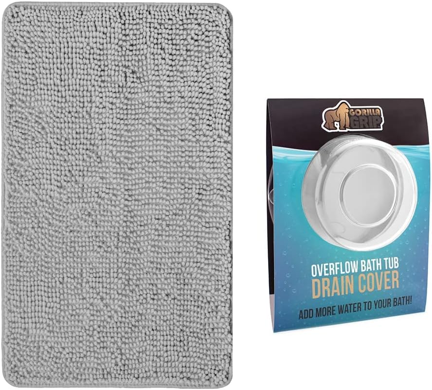 Gorilla Grip Chenille Bath Rug and Bathtub Overflow Drain