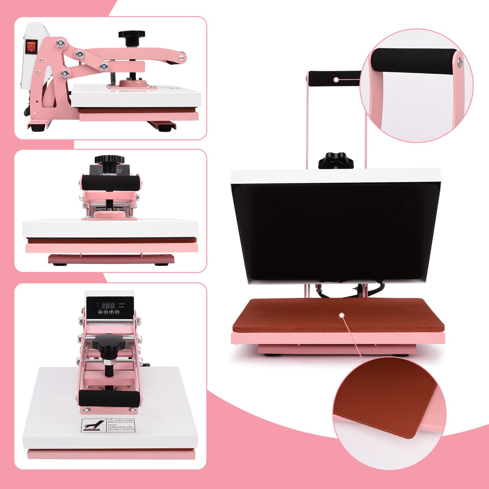 Mini-Heißpresse Für T-Shirts Pink 17x12 Cm – Tragbar Mit App-Steuerung, Automatik-Abschaltung, Ideal Für Sublimation & HTV-Vinyl DIY