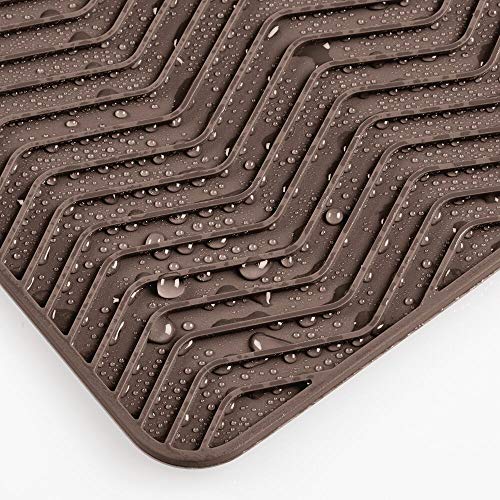mDesign Compact Kitchen Countertop, Sink Dish Drying Rack and Silicone Drying Mat - Drain and Dry Wine Glasses, Bowls and Dishes - Set of 2 - Wire Drainer in Bronze with Brown Heat-Safe Mat - Thumbnail 7