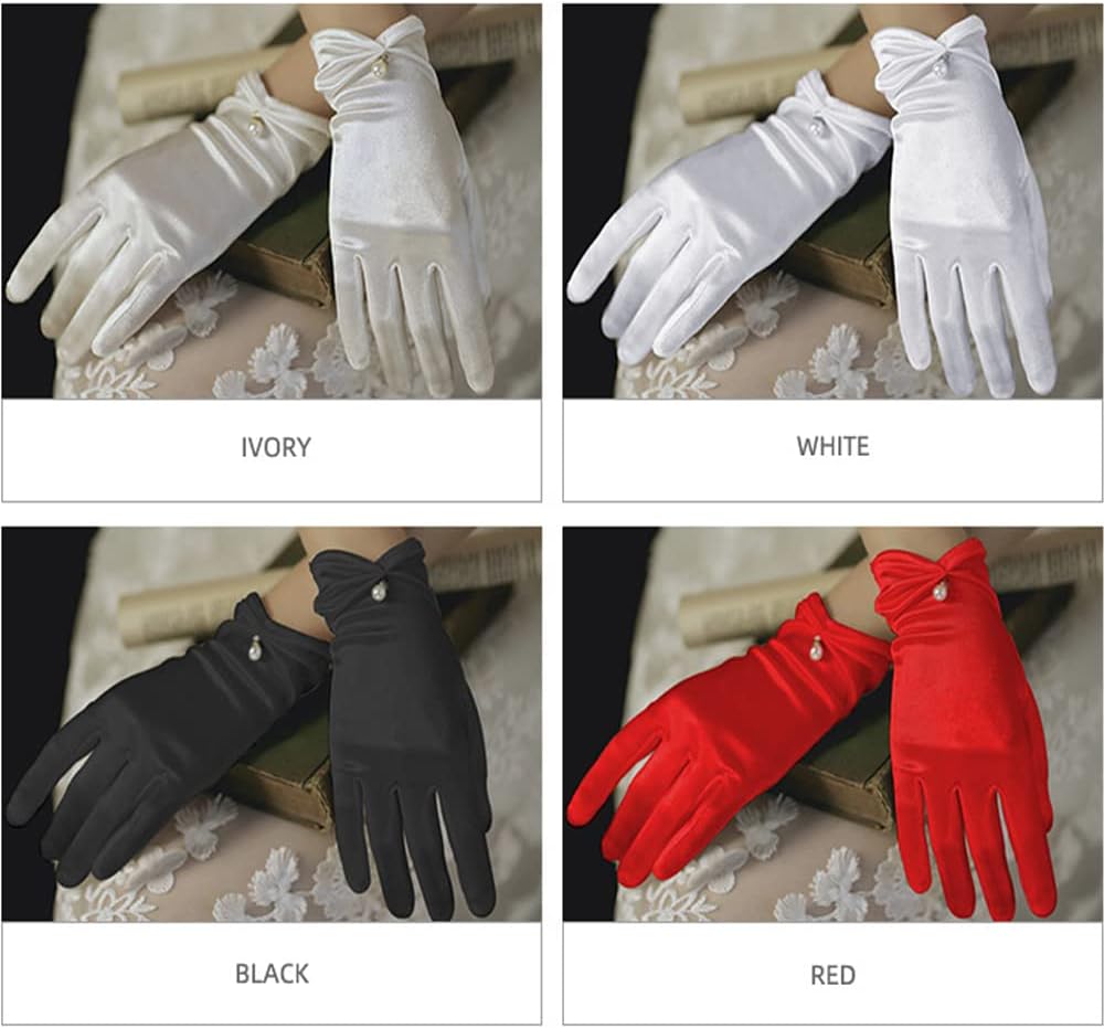 Gionforsy Floral Lace Gloves for Bridal Elegant Short Wrist Gloves for Wedding Opera Dinner Party (A-Beige)