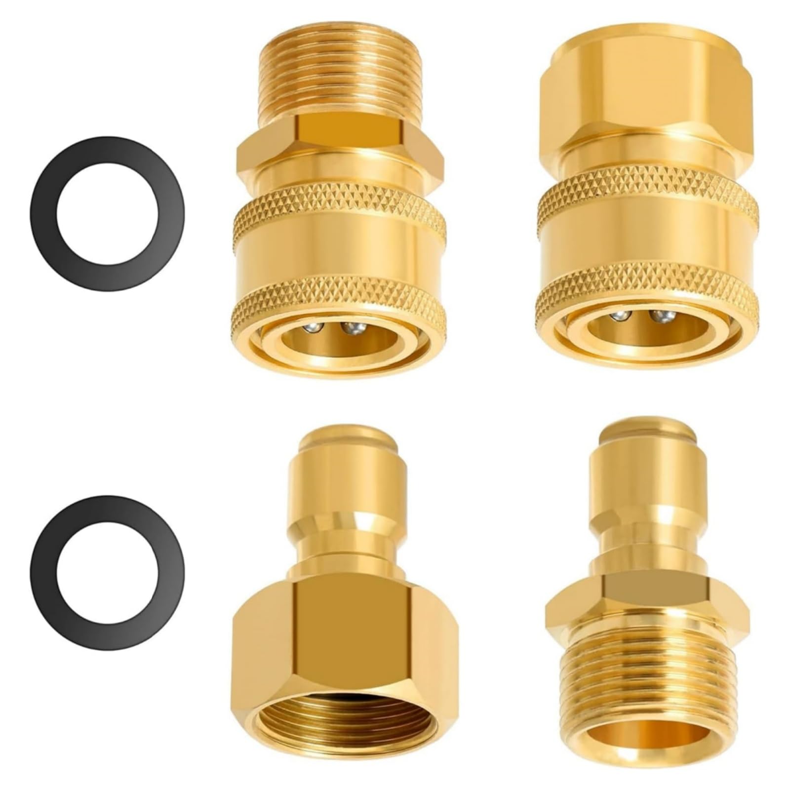 4 Pack Pressure Washer Adapter Set,Pressure Washer Coupler,W-asher Adapter,5000 PSI Fast Connect Kit,M22 14mm To 1/4 Inch,Quick Disconnect And Release,Hose Pipe Fittings Accessories,For Jet Wash