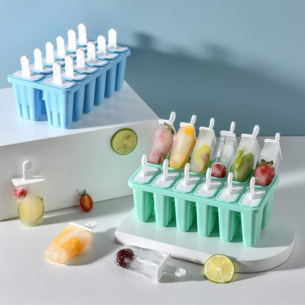 Molde de silicona for paletas 12 cavidades, moldes for helado, for el hogar, molde for hielo enrejado(Green)