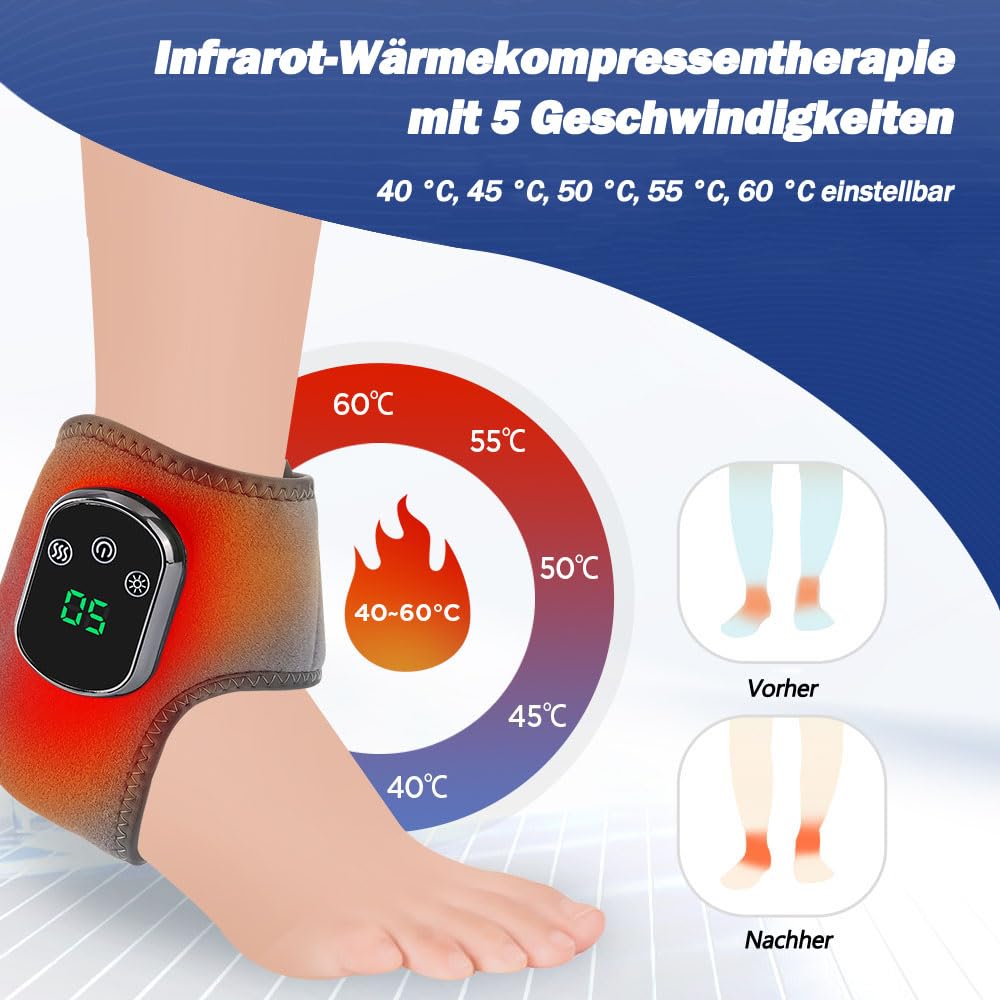 Fußmassagegerät mit Wärmetherapie - 2 Stück Elektrische Kabellose Massagegeräte - 3 Vibrationsmodi für Tiefenentspannung, 5 Heizstufen - Für Füße, Knöchel und Waden