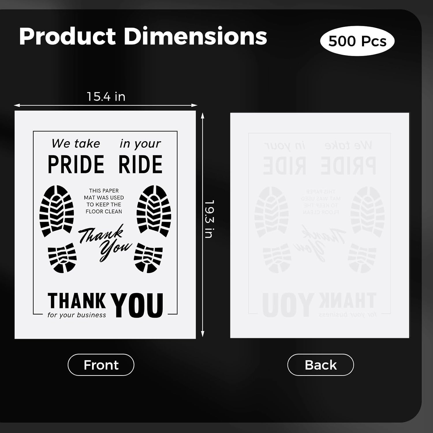 500 Pcs Paper Floor Mats for Cars - 20×16" Disposable Paper Automotive Floor Protectors, Auto Vehicles Floor Covers with Footprint Words, White Floor Pads for Cars