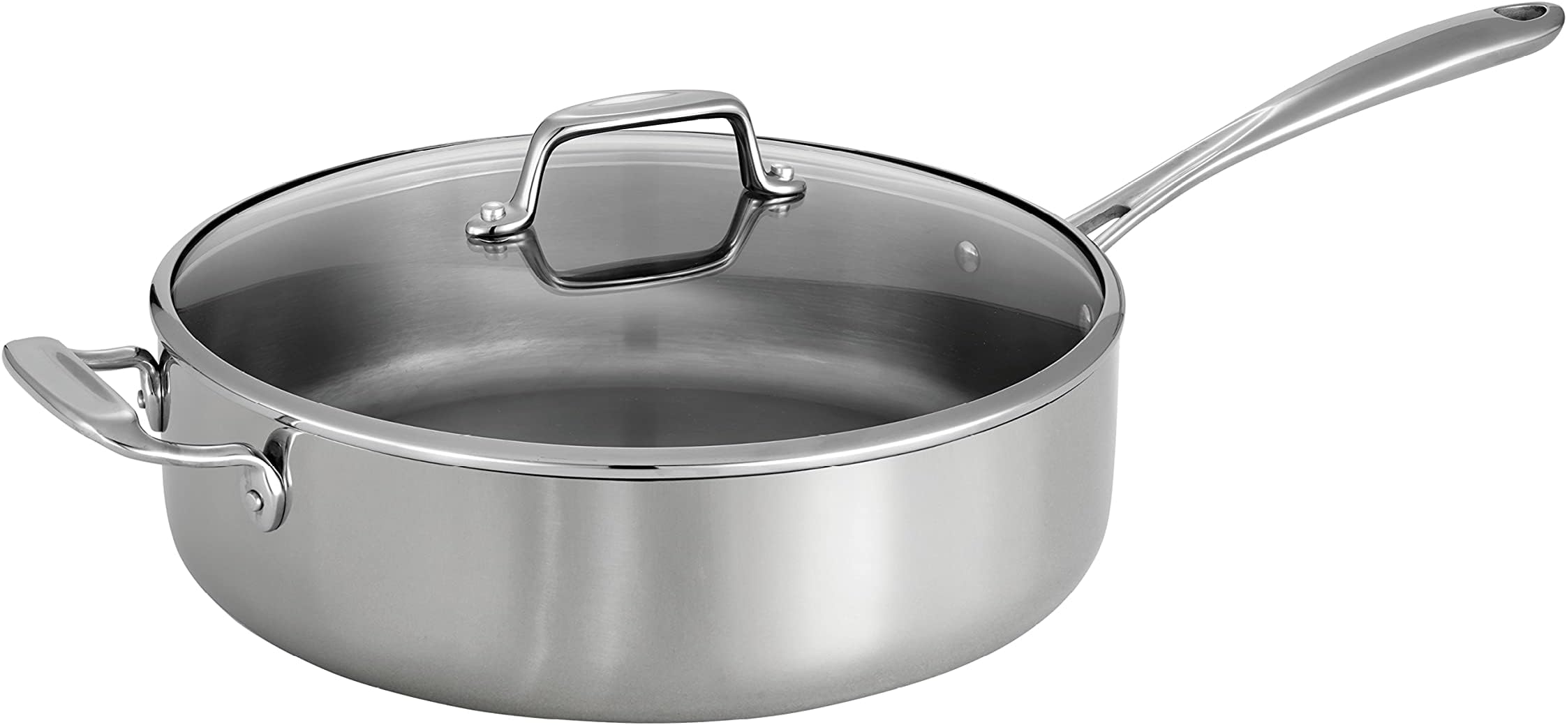 Tri-Ply Clad Stainless Steel 6-Quart Saute Pan with Glass Lid, Induction-Ready Cooking Pan, Dishwasher-Safe, NSF-Certified