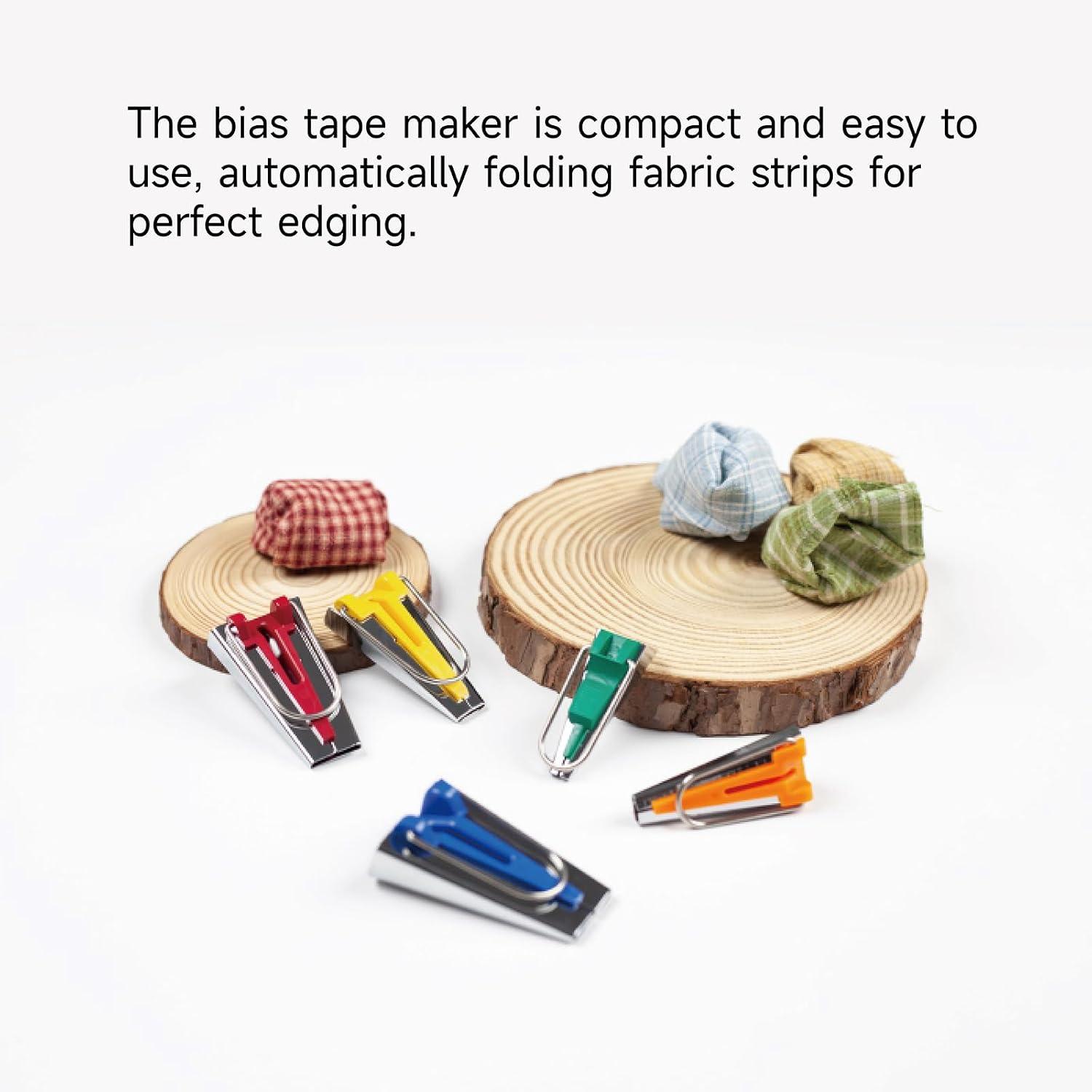 KEARING 5-Size Bias Tape Maker Kit - 1/4" 3/8" 1/2" 3/4" 1" Quilting Tools Set with Metal Guides for DIY Sewing & Fabric Binding | Durable, Non-Slip Design (5-Piece)
