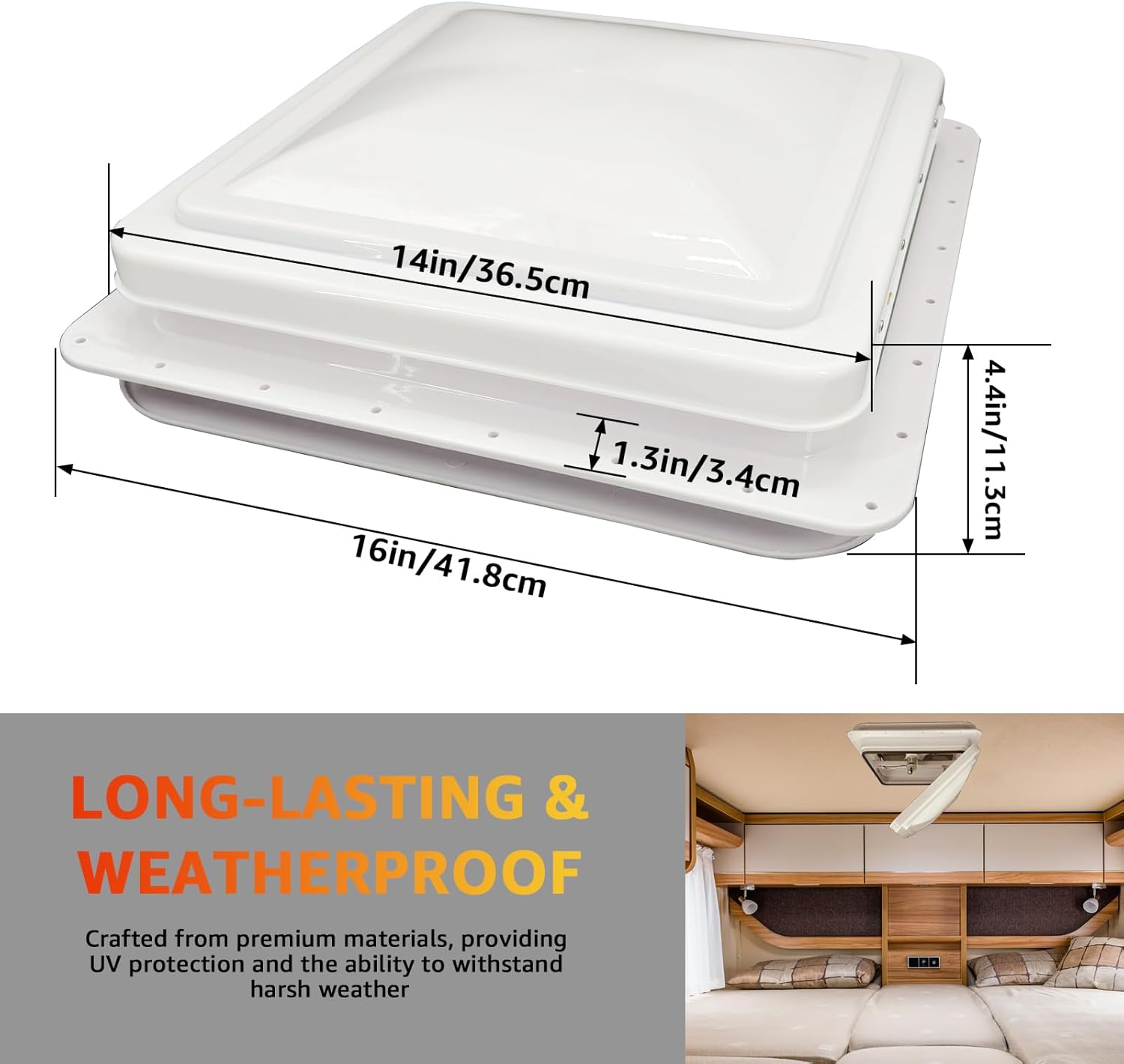14" RV Roof Vent with 12V Power Fan | Universal Manual Crank White Lid & Screen | Fits 14x14 Opening | Leak-Proof for RV Trailer Camper