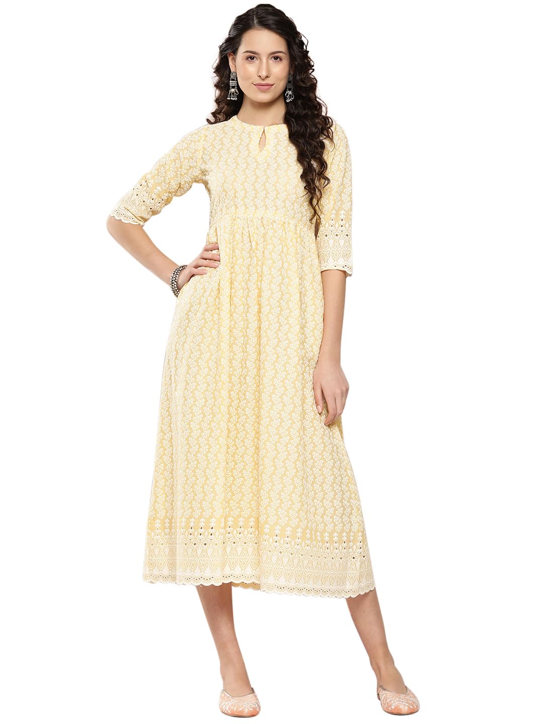 Libas Womens Embroidered Cotton Fit and Flare Dress for Women