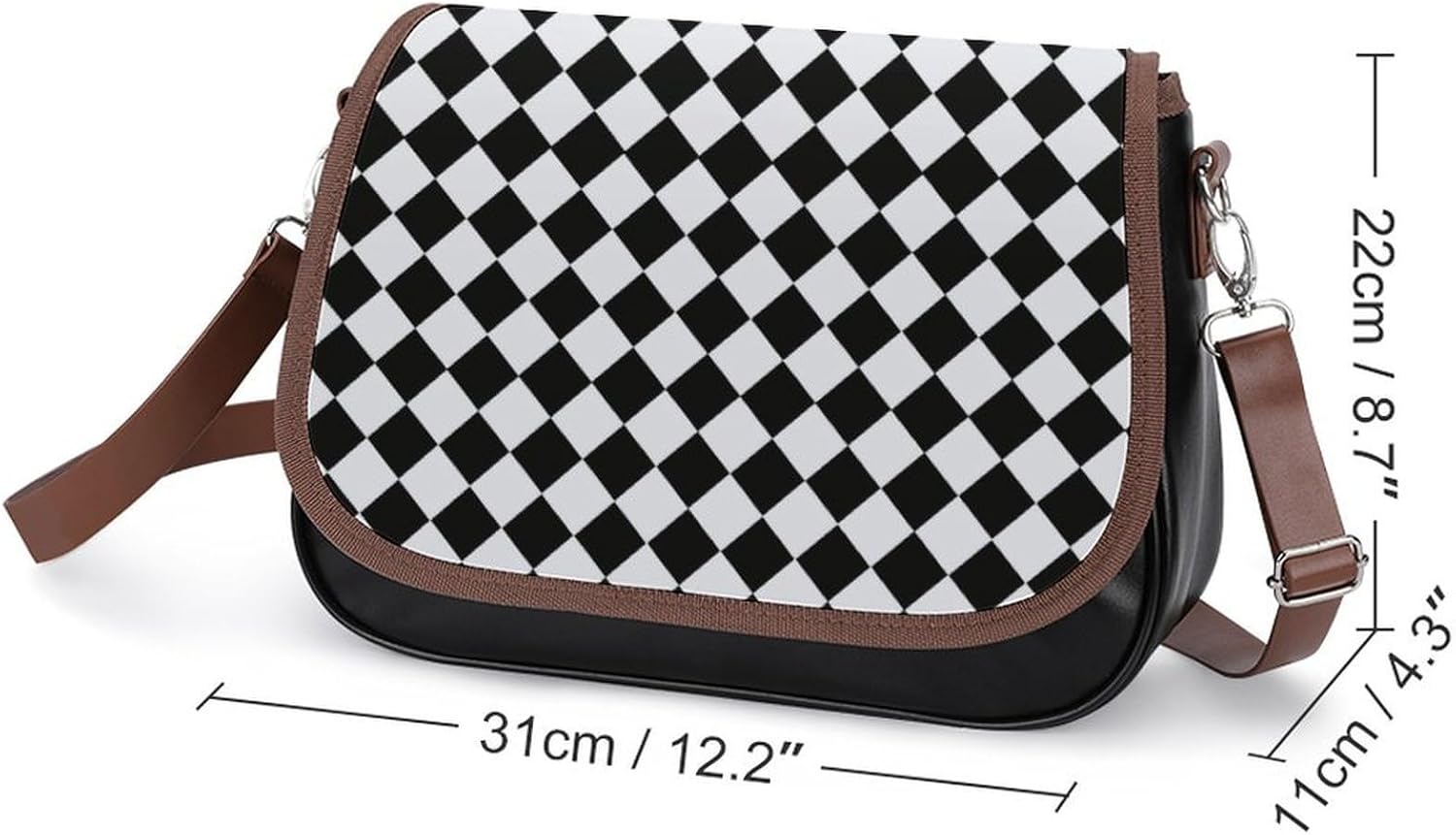 Black And White Diamond PatternWomen's Faux Leather Crossbody Bag, Waterproof Wrinkle-Resistant Shoulder Bag with Detachable Strap, Large Capacity Casual Handbag, Fashion Daily Purse for Shopping Work