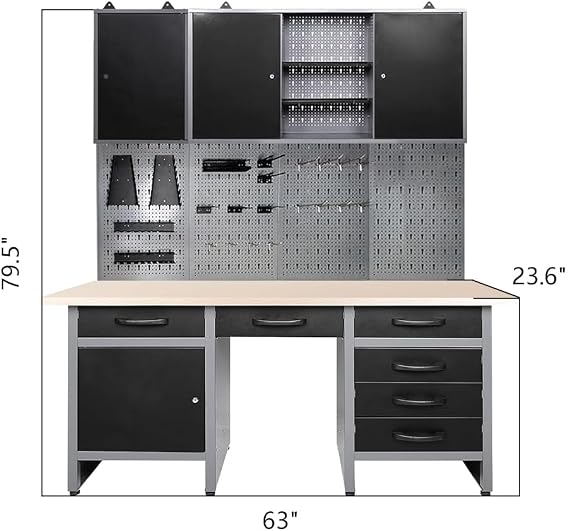 JZD Garage Heavy Duty Cabinet Storage Workbench Set System, for Auto Repair Shops, Retail Backrooms