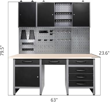 JZD Garage Heavy Duty Cabinet Storage Workbench Set System, for Auto Repair Shops, Retail Backrooms
