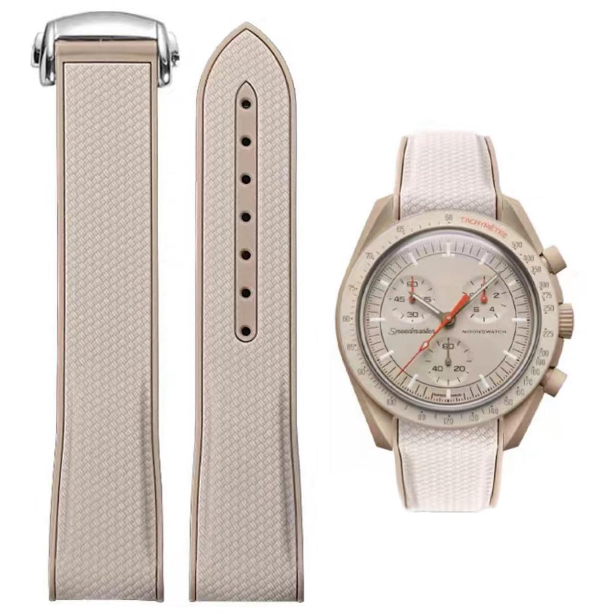 DanxancyBands for Moonswatch Watch,Curved End Rubber Watch Strap Deployment Buckle Compatible with Omega X Swatch Moonswatch Speedmaster Watch Replacement Band for Men Women