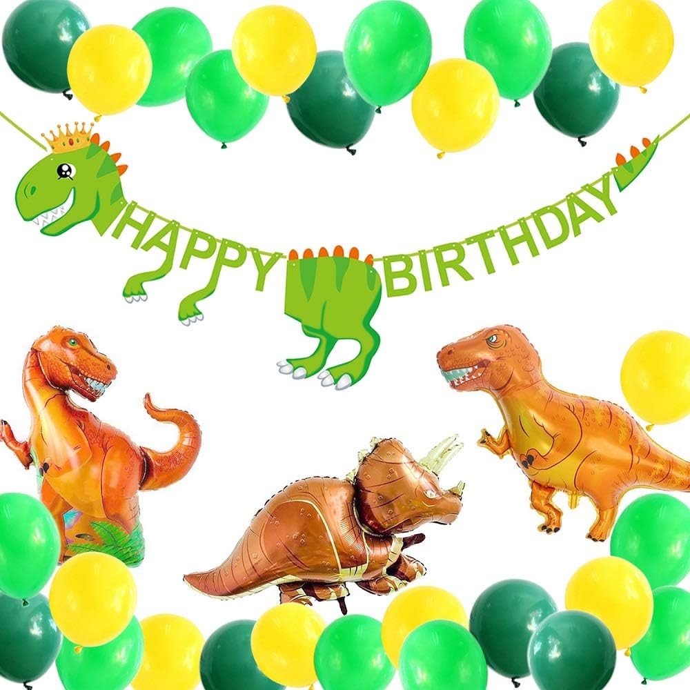 ALISSAR Dinosaur Party Supplies-49 pcs Decorations for Dino Birthday Party-Dinosaur Happy Birthday Banner, 33 pcs Dinosaur Balloons, Dinosaur Birthday Party Favor Supplies.