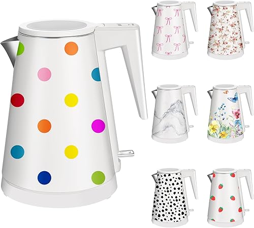 Miniatura 12 de Caldera de agua interior de acero inoxidable de doble pared de 1.2 L, inalámbrica, 1000 W de ebullición rápida con luz LED, cafetera y tetera