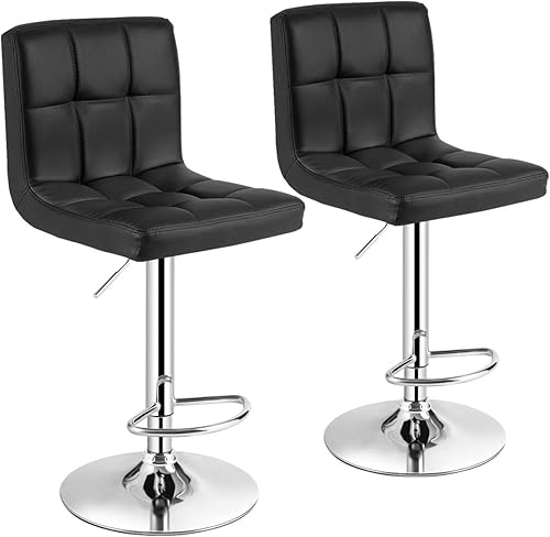 WATERJOY Juego de 2 taburetes de bar giratorios, modernos y cuadrados de piel sintética, silla giratoria de altura ajustable con respaldo