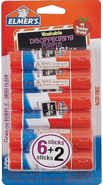 Elmer's Disappearing Purple School Glue Sticks, 0.21 oz Each, 8 Sticks per Pack (E1591)