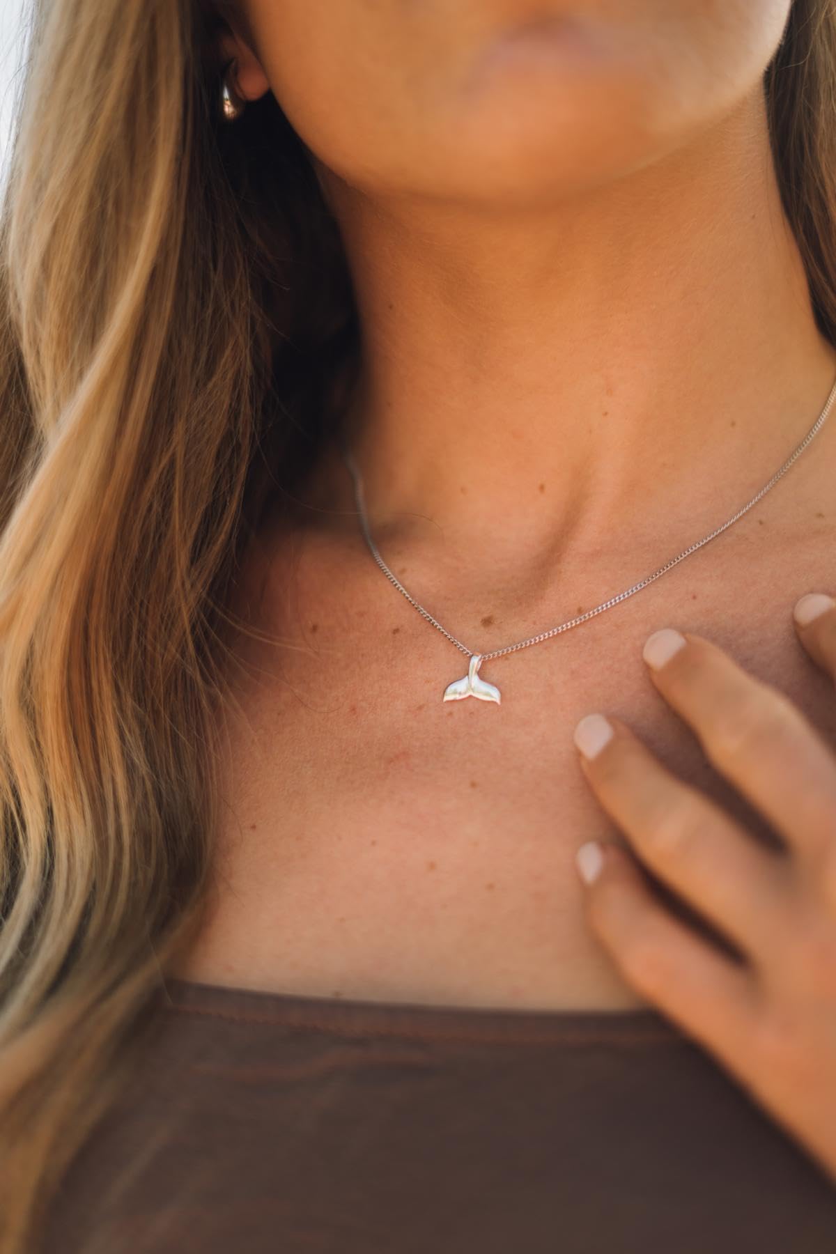 My Gold Collar para mujer y niña con colgante de aleta de ballena, plata de ley 925, aleta de ballena, longitud de 45 cm, juego de ballena Y-06235-S911