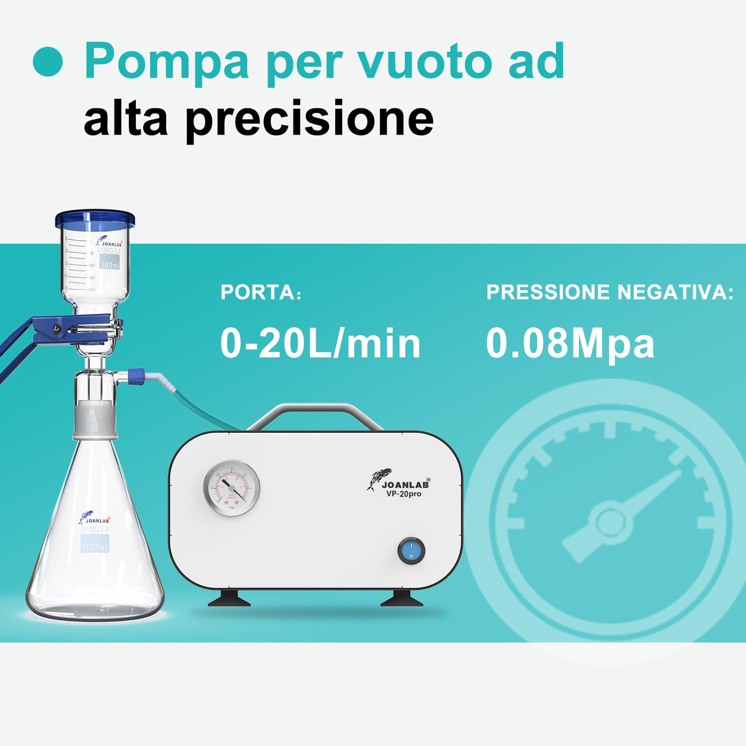 JOANLAB Pompa Vuoto Senza Olio, Regolabile 20L/min & 0.08MPa, Pompa Vuoto a Membrana per Filtrazione Laboratorio, Ricerca, Industriale(VP-20PRO)