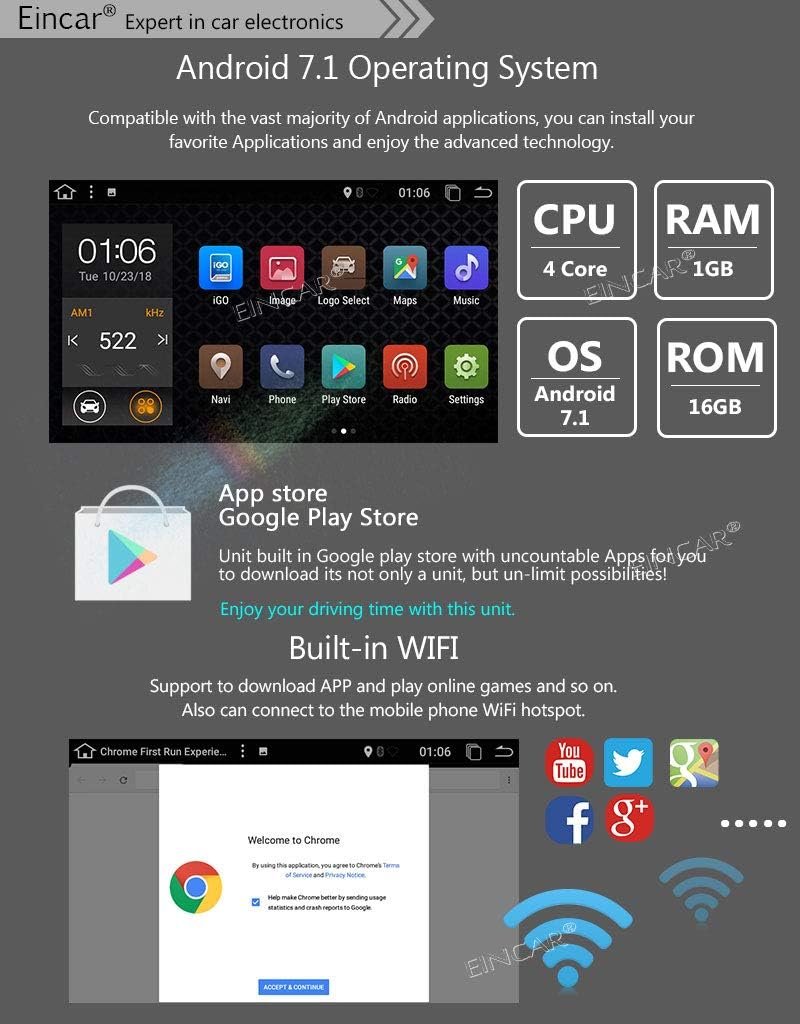 EINCAR Car Stereo Android 7.1 OS interface