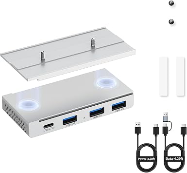 EJAY 4 Port Magnetic USB C Hub, 5Gbps Mountable Data Splitter with 59in Cable, Under Desk USB Hub with Mount, Magnetic Desktop Extender for PC Mac, Silver