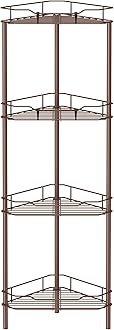 HuggieGems 4 Tier Floor Standing Corner Shower Caddy Organizer Shelf with Hooks, Bathroom Shelves Stand Rack, Coffee