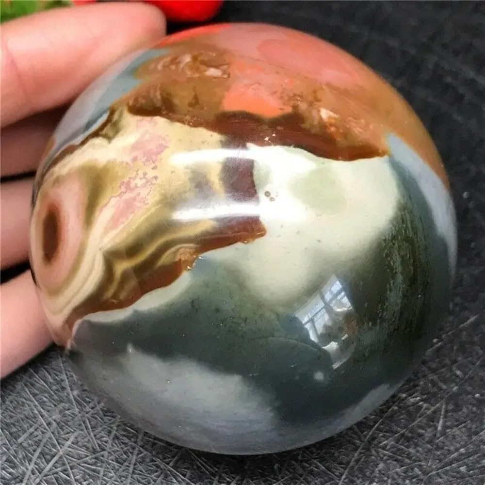 Sea Jade Quartz Sphere Landscape Scenery Stone Ocean Jasper Ball Crystal Ornaments Decorative Stones for Collect Home Decor(1.1-1.2kg)
